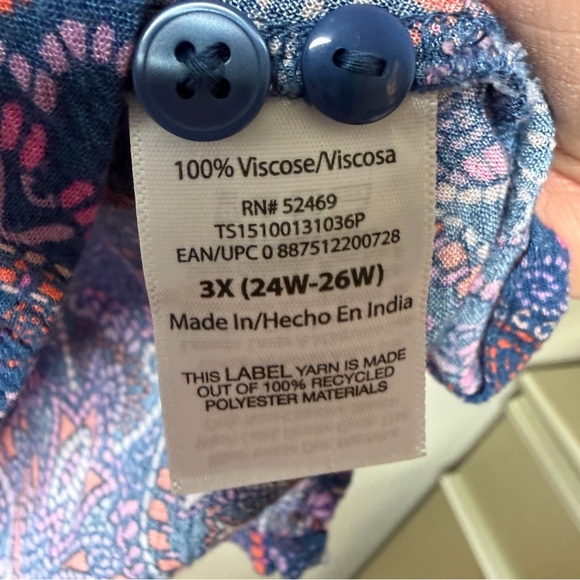 Terra & Sky Blouse Blue Pink Purple Paisley Print 100% Viscose Size 3X - Picture 7 of 9